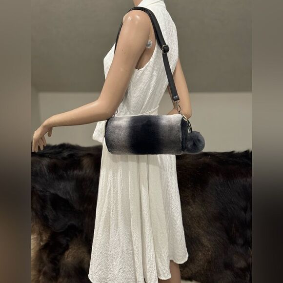 Gray Gradient Handmade Genuine Shearling Leather Barrel Bag & 3 Strap Styles - Picture 4 of 16